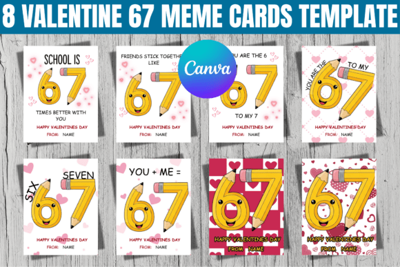 8 Valentine 67 Meme Cards Template