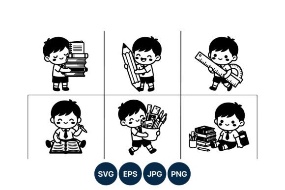 Boy Holding Books Pencil and Ruler Graphics