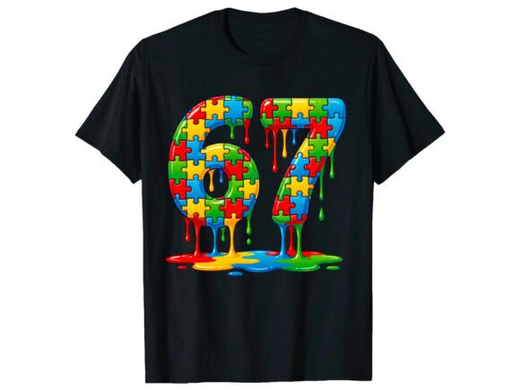 Colorful Drip 67 Puzzle Autism T-Shirt