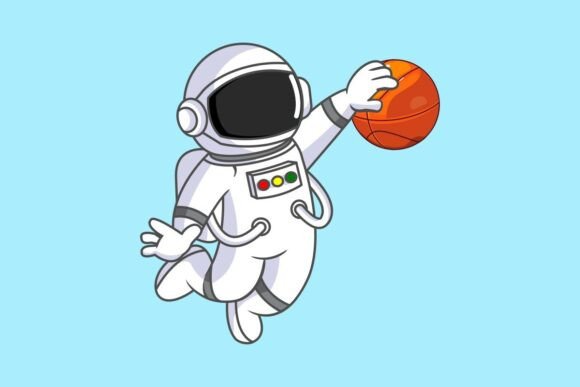 Cute Astronaut Dunking Basketball Graphics