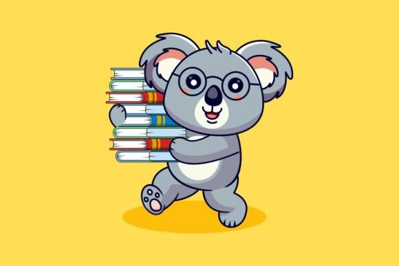 Cute Koala with Glasses Carrying Books Graphics