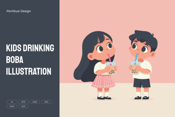 Kids Drinking Boba Illustration Graphics