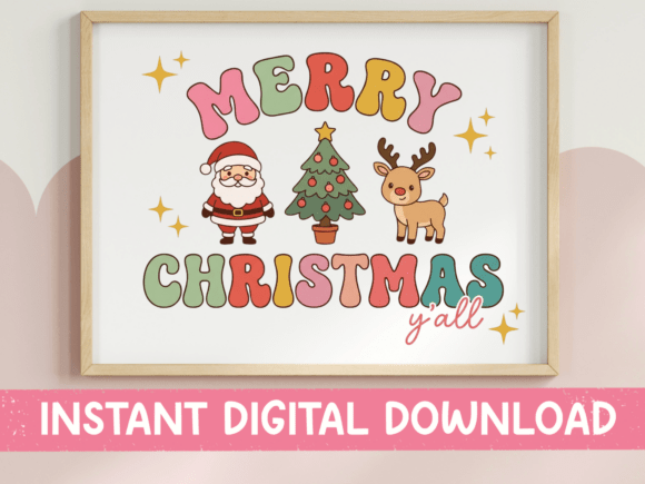 Merry Christmas Yall Retro Santa