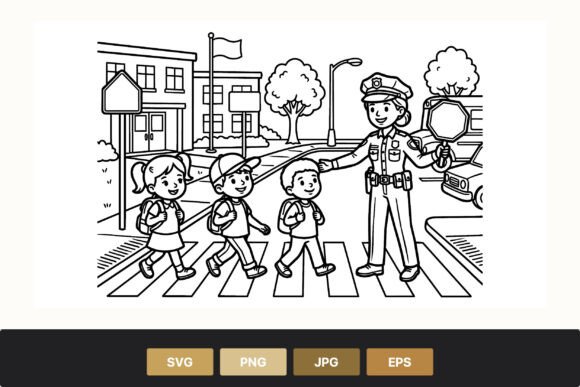 Police Officer Helping Children Cross
