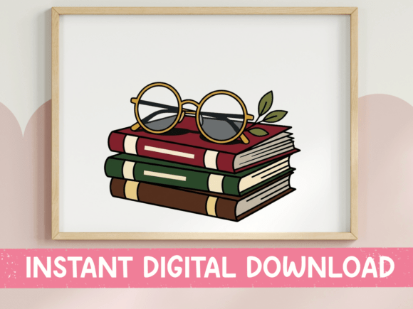 Stacked Books with Reading Glasses Graphics