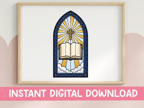 Stained Glass Bible Cross Window