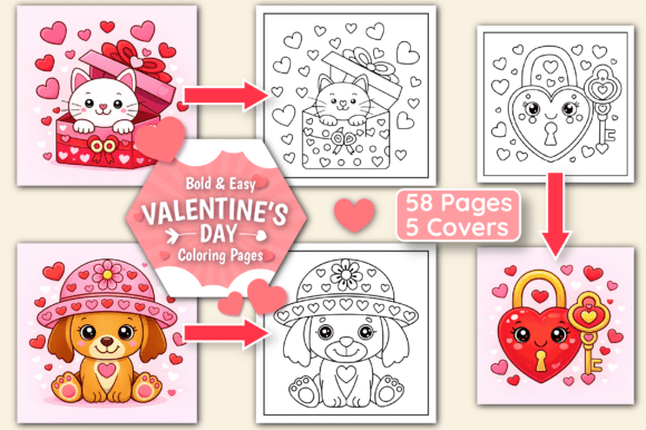 Valentine's Day Bold Easy Color Pages Graphics