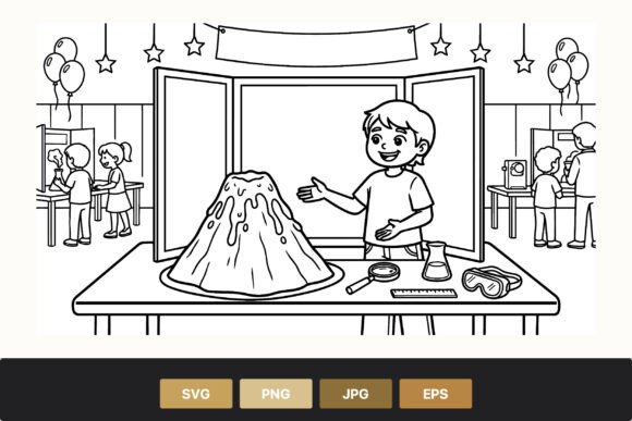 Volcano Science Project Boy Vector Art